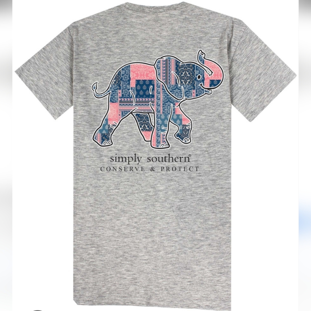 NWT Simply Southern Patch Elephant T-Shirt Gray - Picture 2 of 8